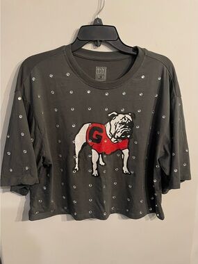 Gameday Couture Georgia Bulldogs Rhinestone Crop Top Women’s size Medium Gray